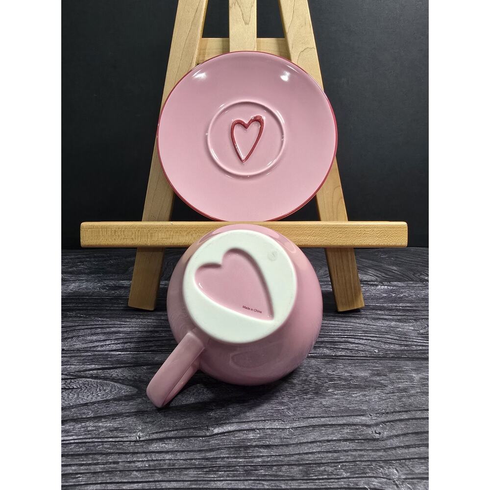 Starbucks Coffee 2006 Pink Hearts Latte Cup & Saucer Valentine Love 12oz Mug